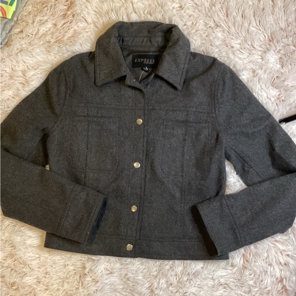 VINTAGE EXPRESS WORLD TOUR GRAY/BLACK WOOL BLEND SNAP CROPPED JACKET SZ. 7/8 - Picture 3 of 8